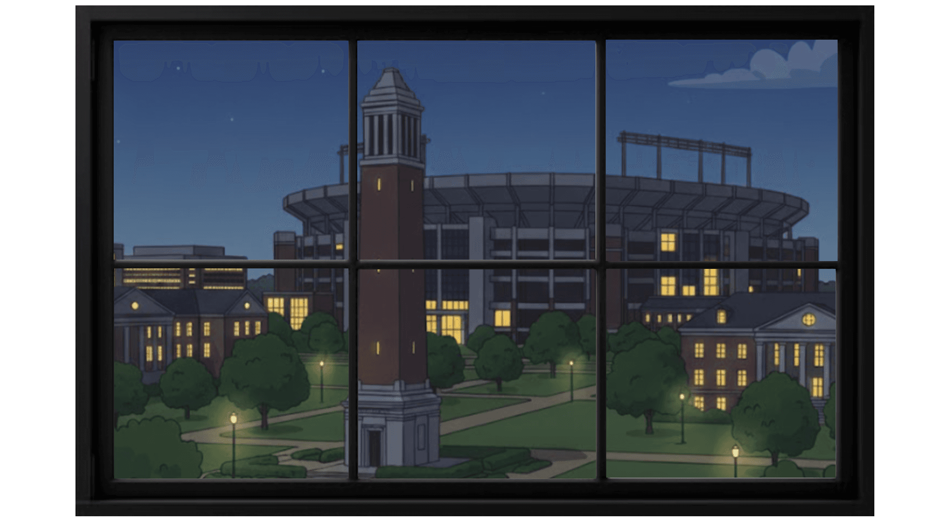 Window showing nighttime view